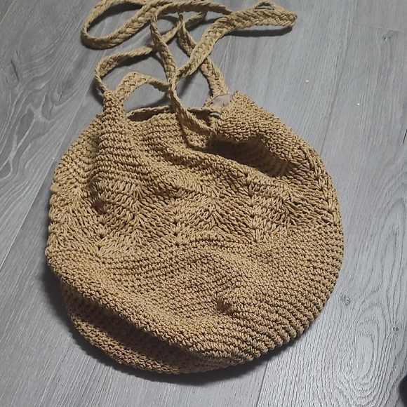 Handwoven Round Shoulder Bag in Tan - Picture 2 of 9